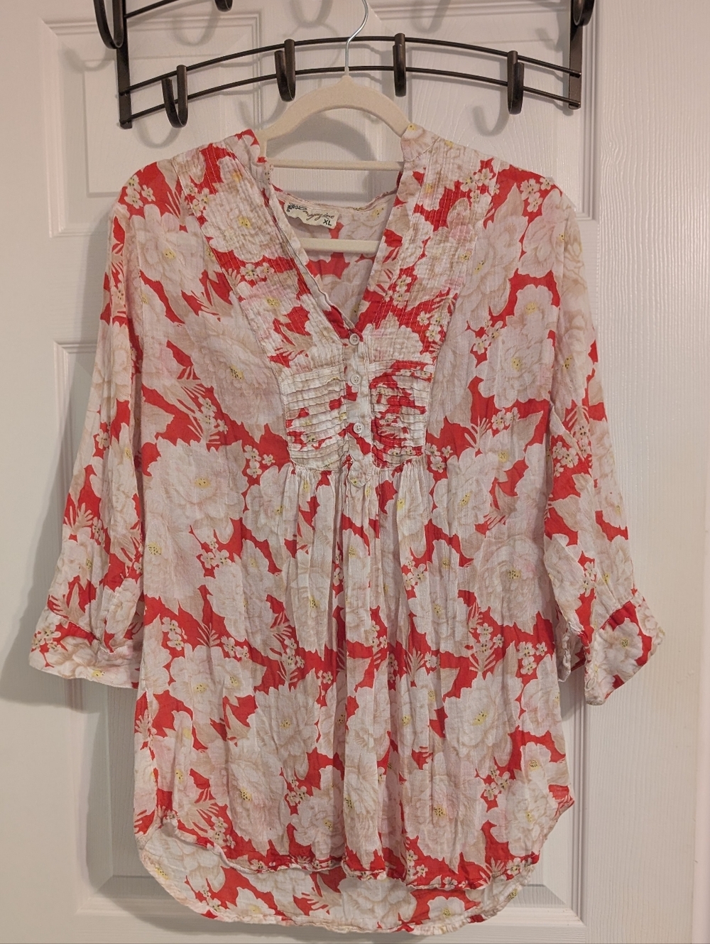 Women’s Floral Peasant Blouse - Red and White